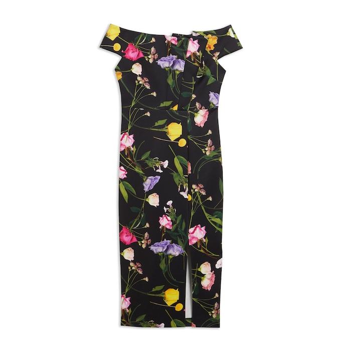 women black floral bardot bodycon dress