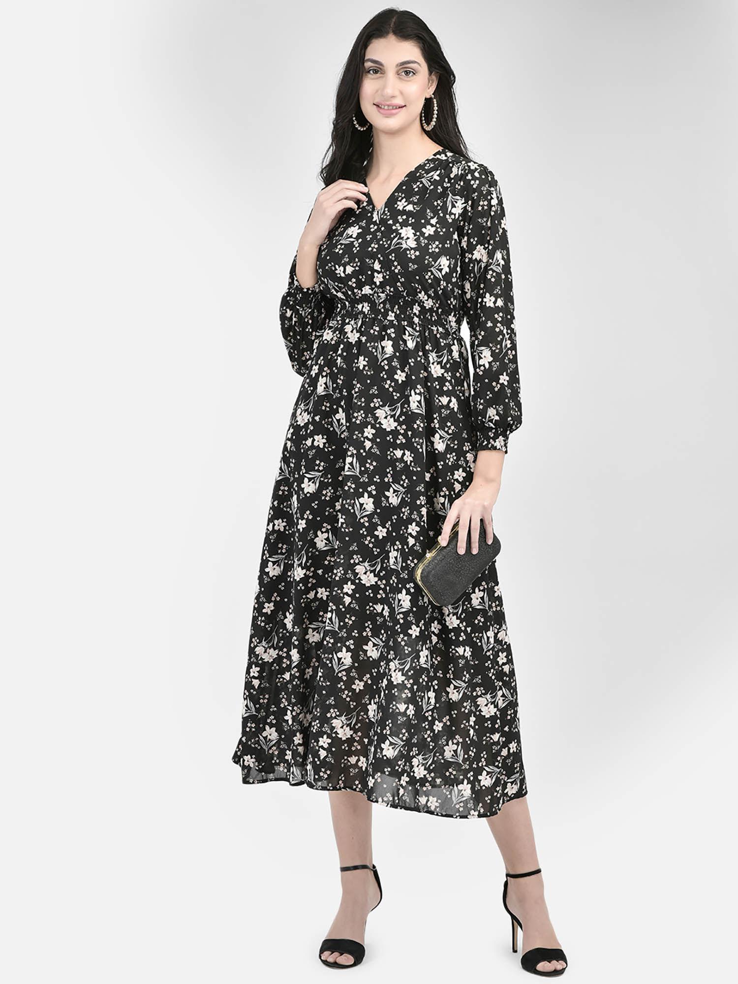 women black floral midi dress