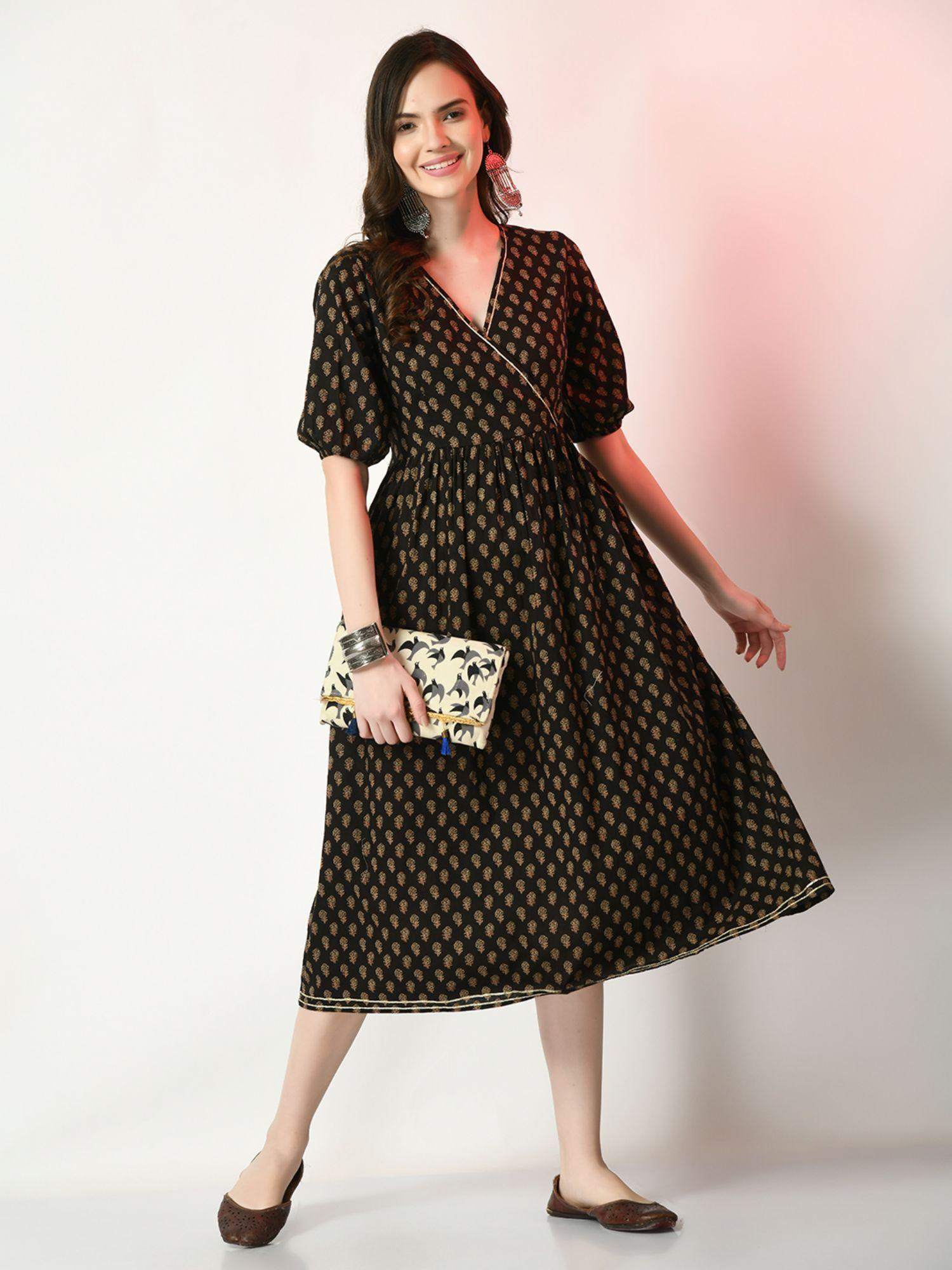 women black floral printed empire dress