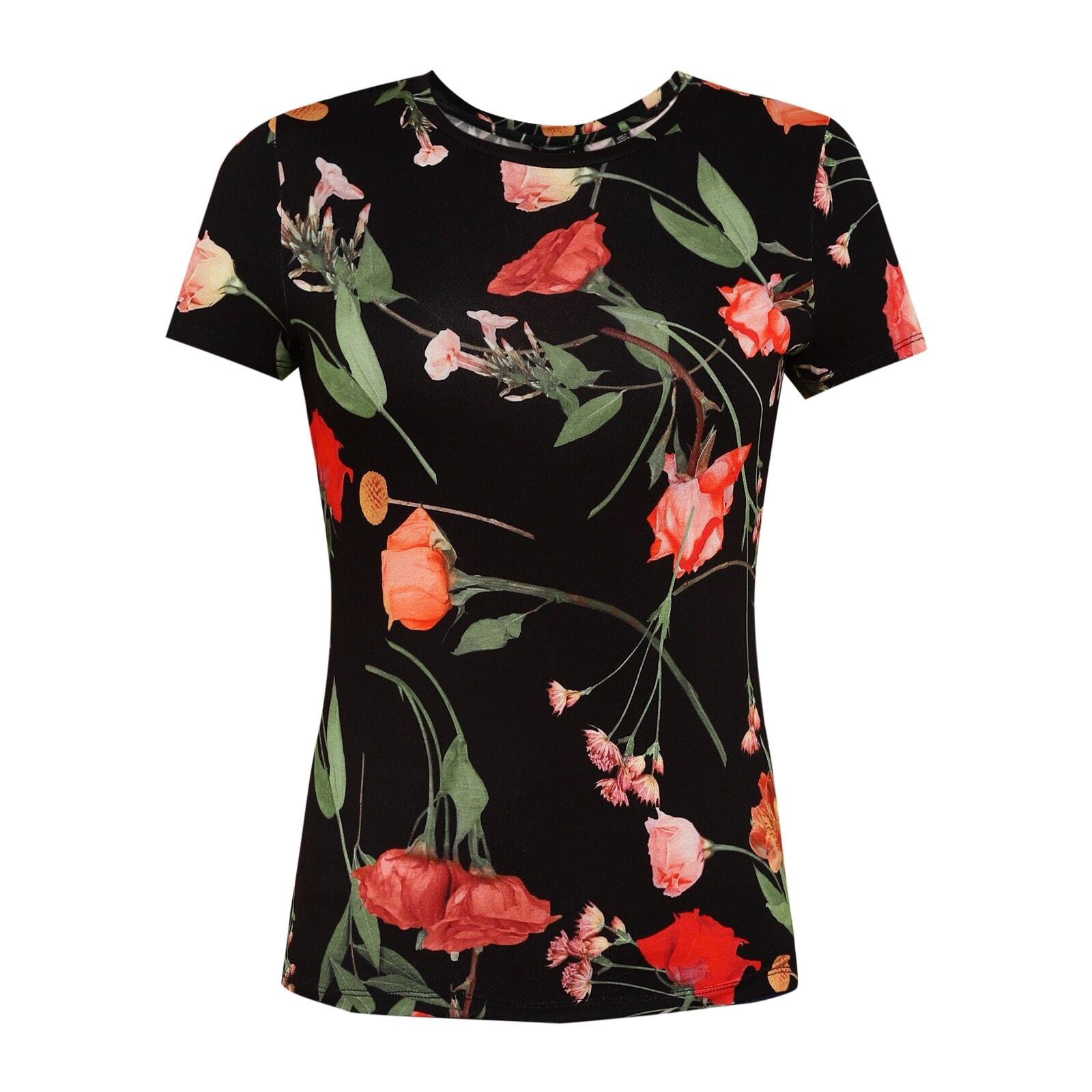 women black floral printed fitted t-shirt