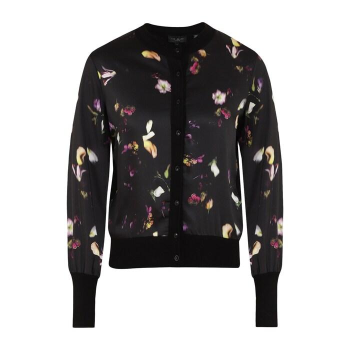 women black front floral print cardigan