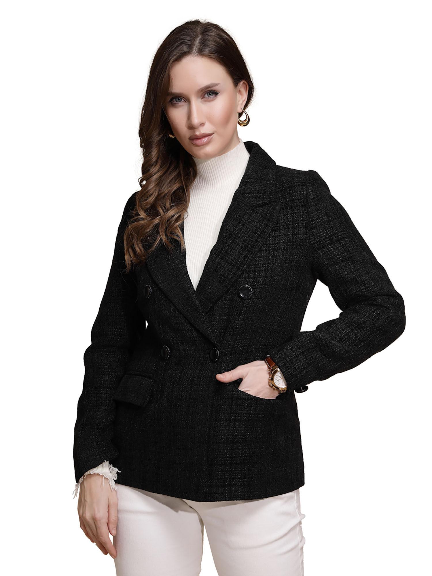 women black full sleeves collar neck coat