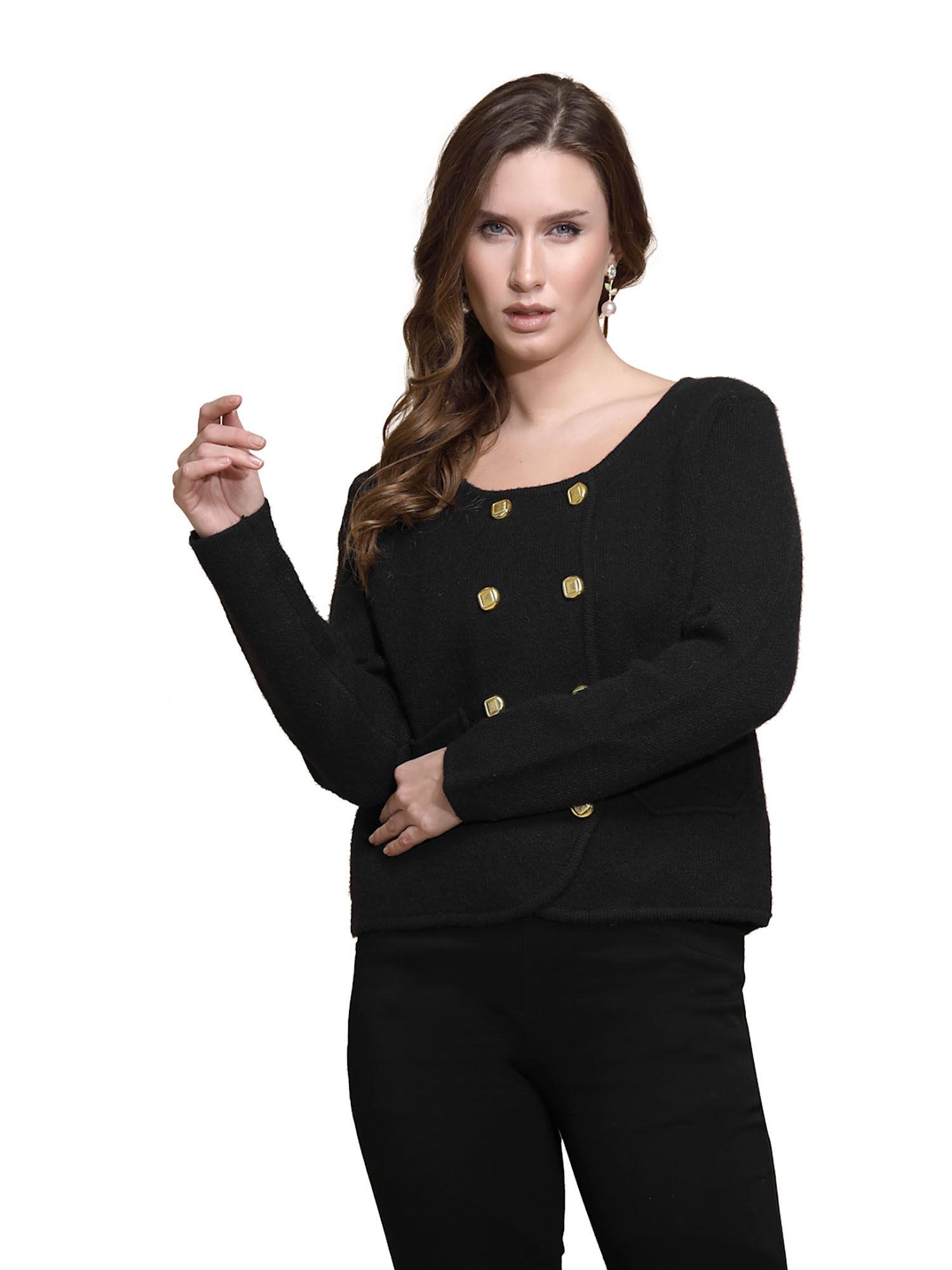 women black full sleeves knit winter coat