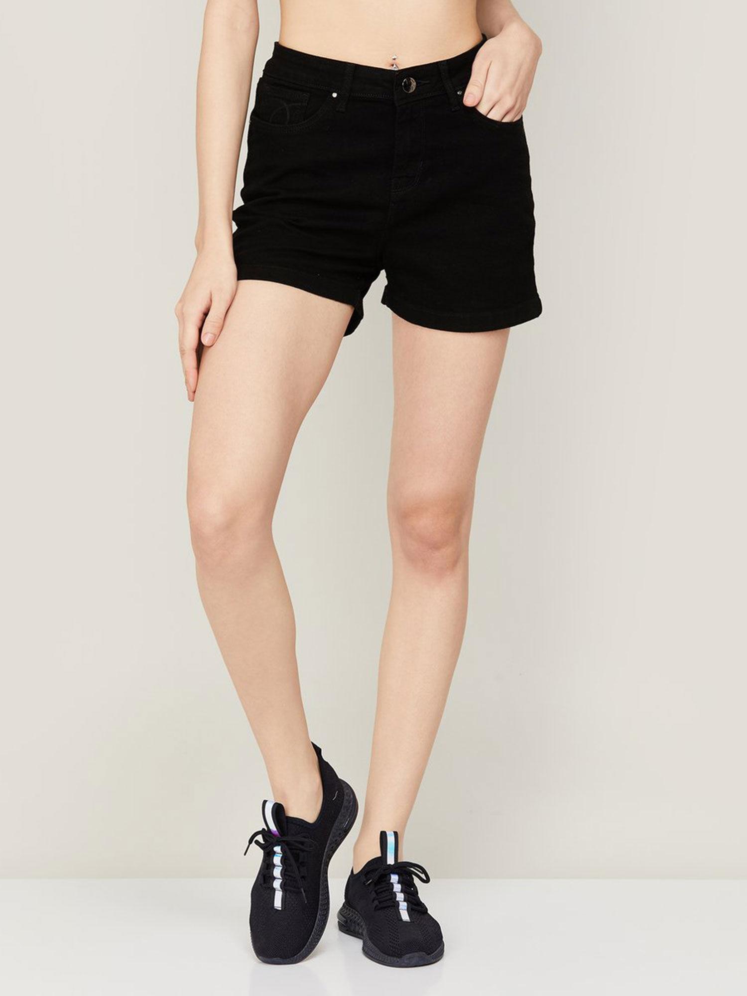 women black high-rise denim shorts