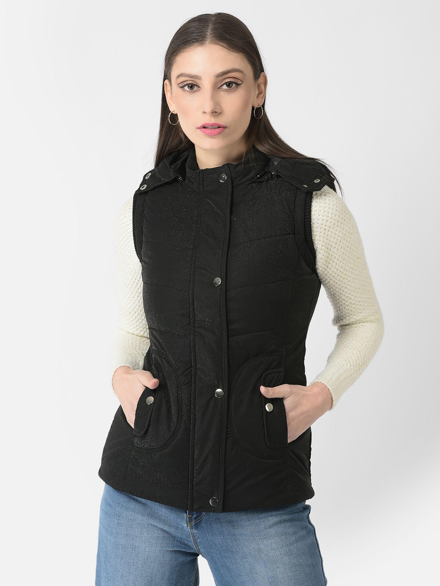 women black hooded gilet jacket