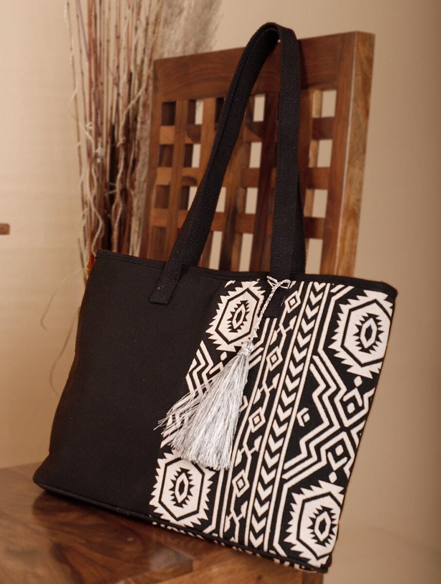 women black jacquard tote bag