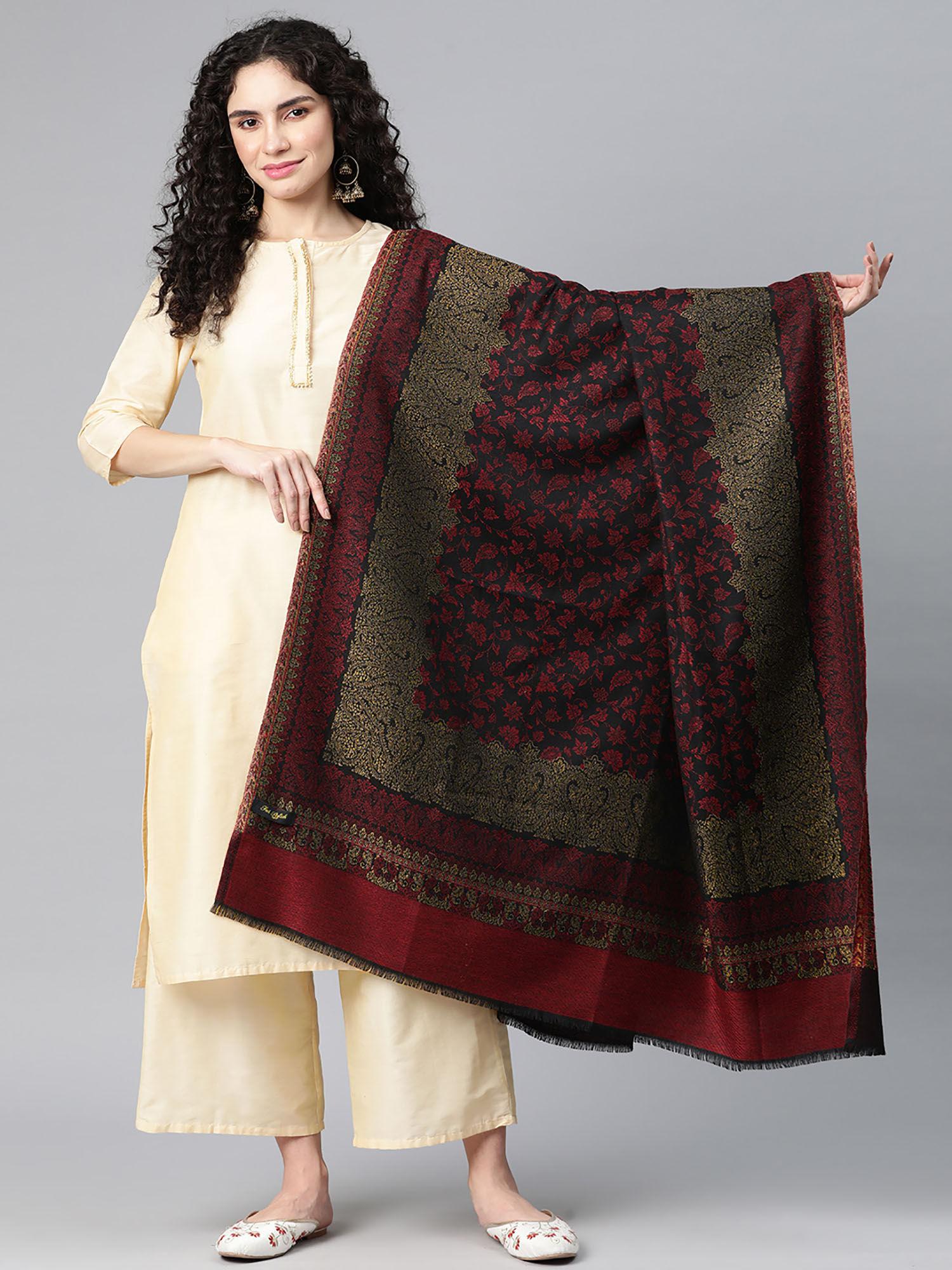 women black kani wool shawl with zari border