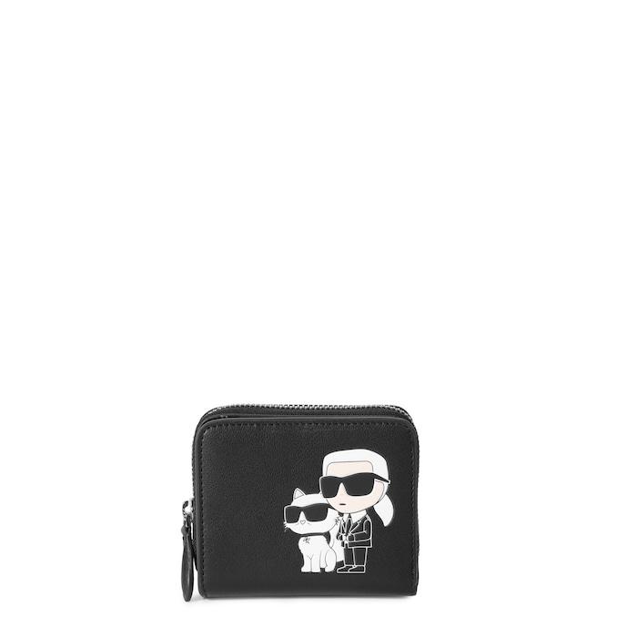 women black karl doll & cat zipper wallet