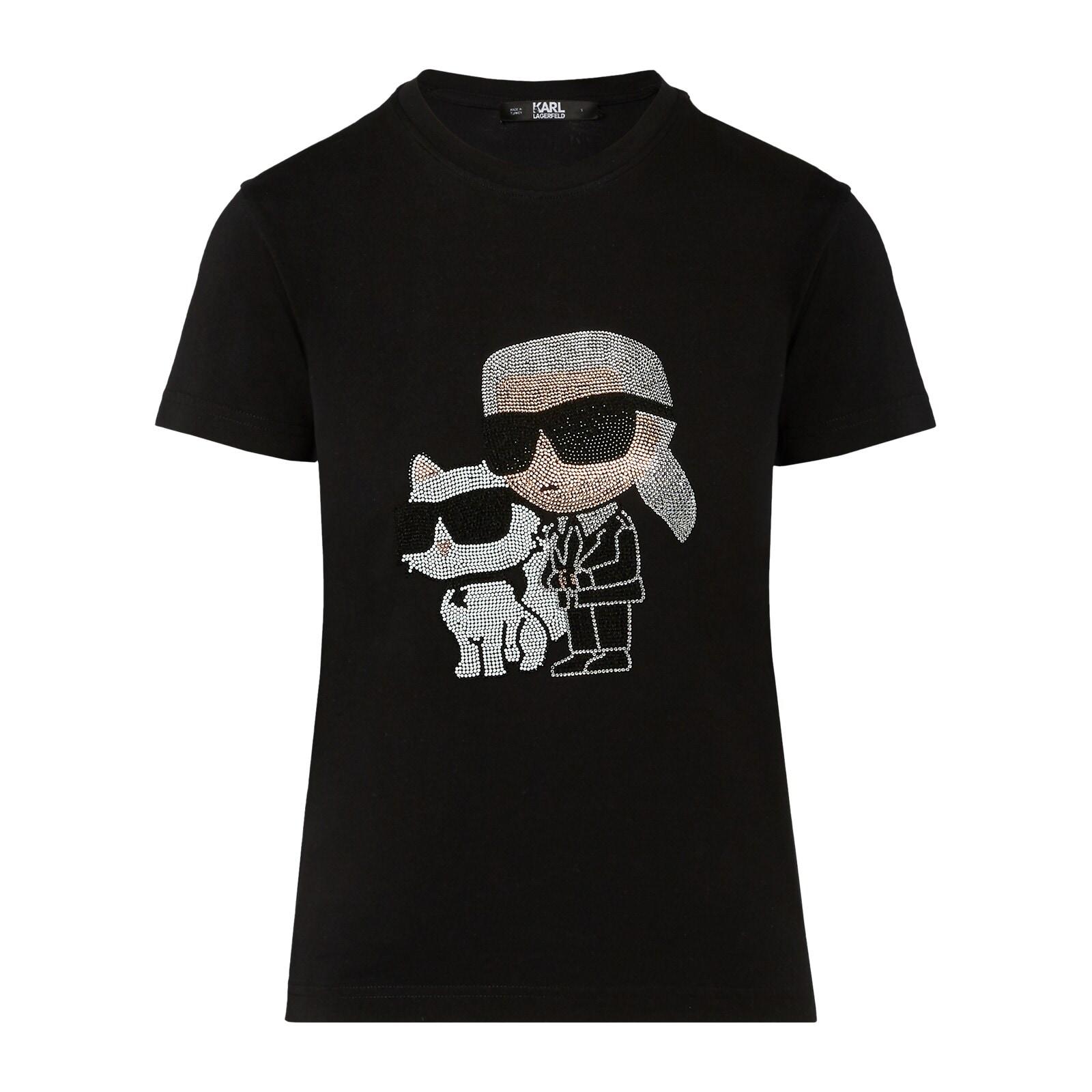 women black karl ikonik rhinestone karl & choupette t-shirt