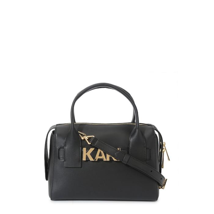 women black karl letters top handle bag