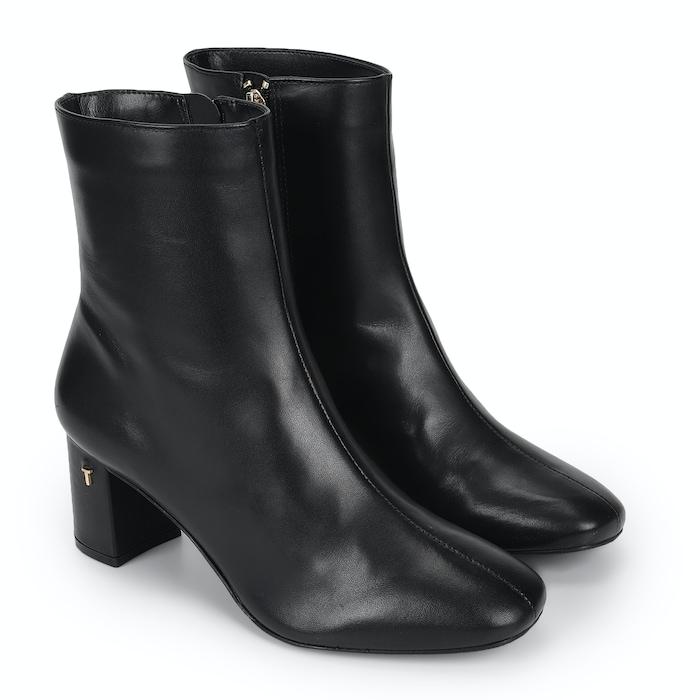 women black leather block-heels ankle boot