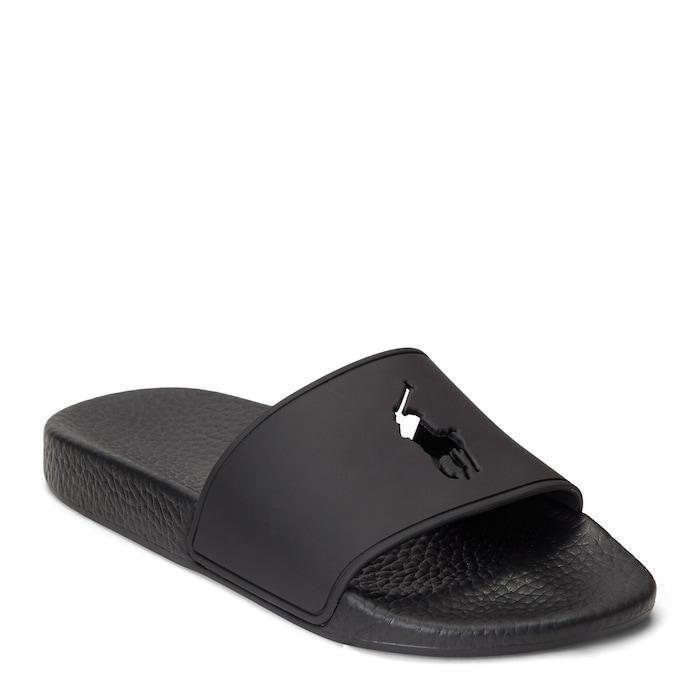 women black logo cutout sliders