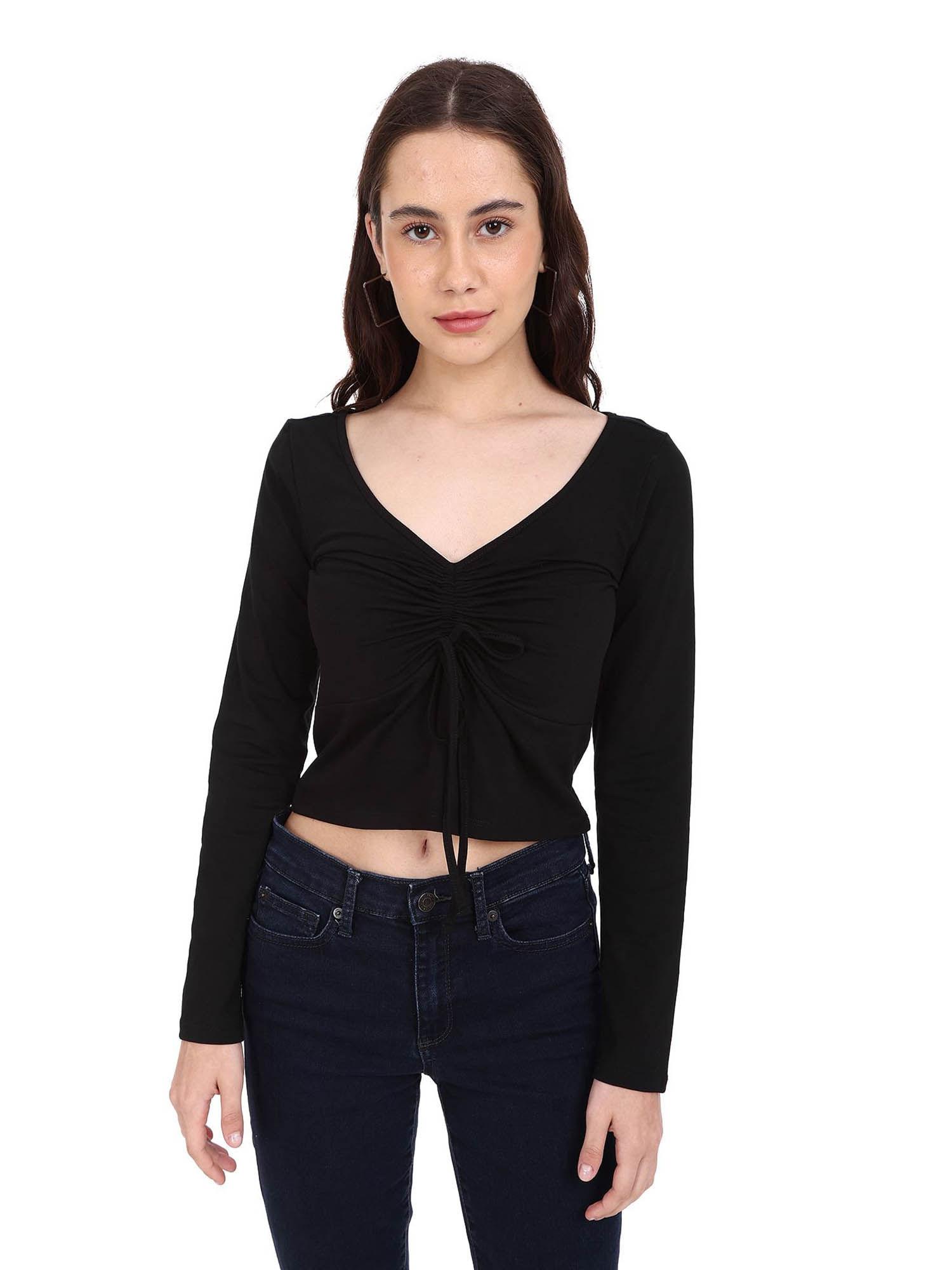 women black long sleeve v-neck top