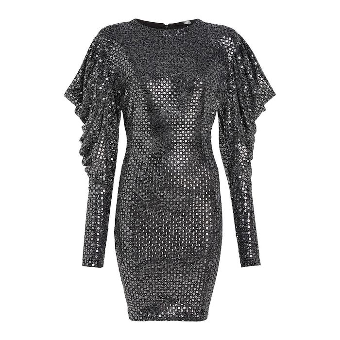 women black long-sleeved sequin dress