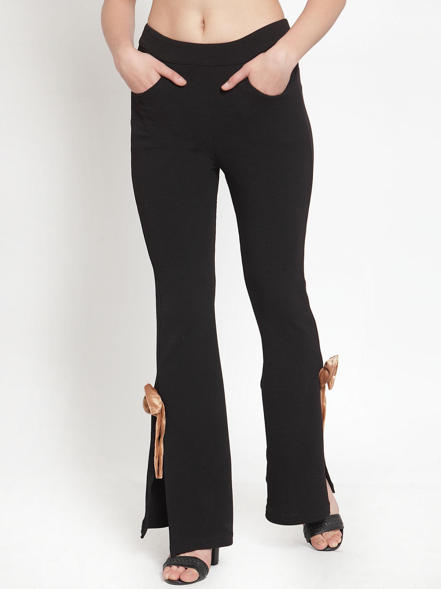 women black loose fit solid boot cut high waist pant