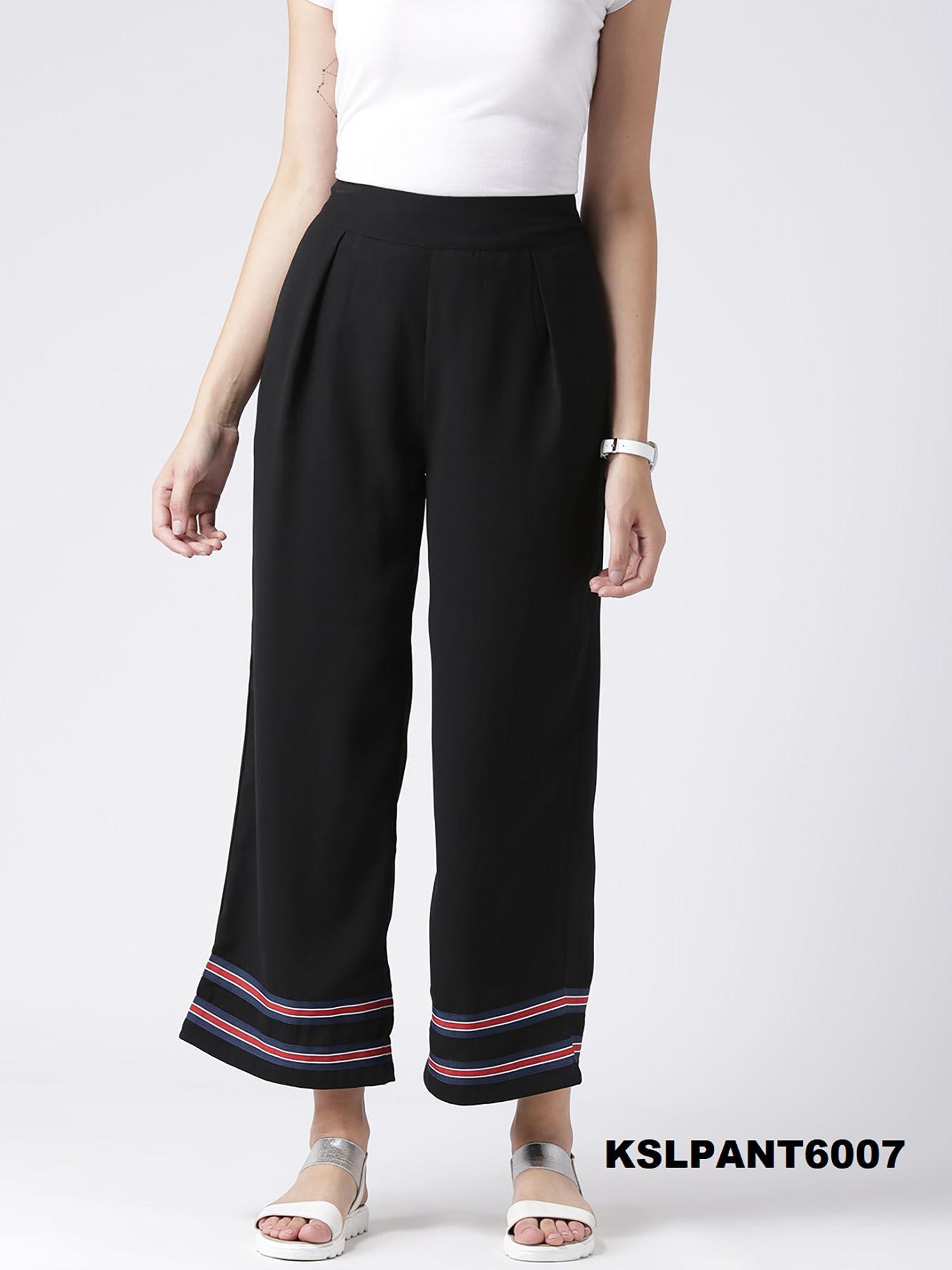 women black loose fit solid wide mid waist pant