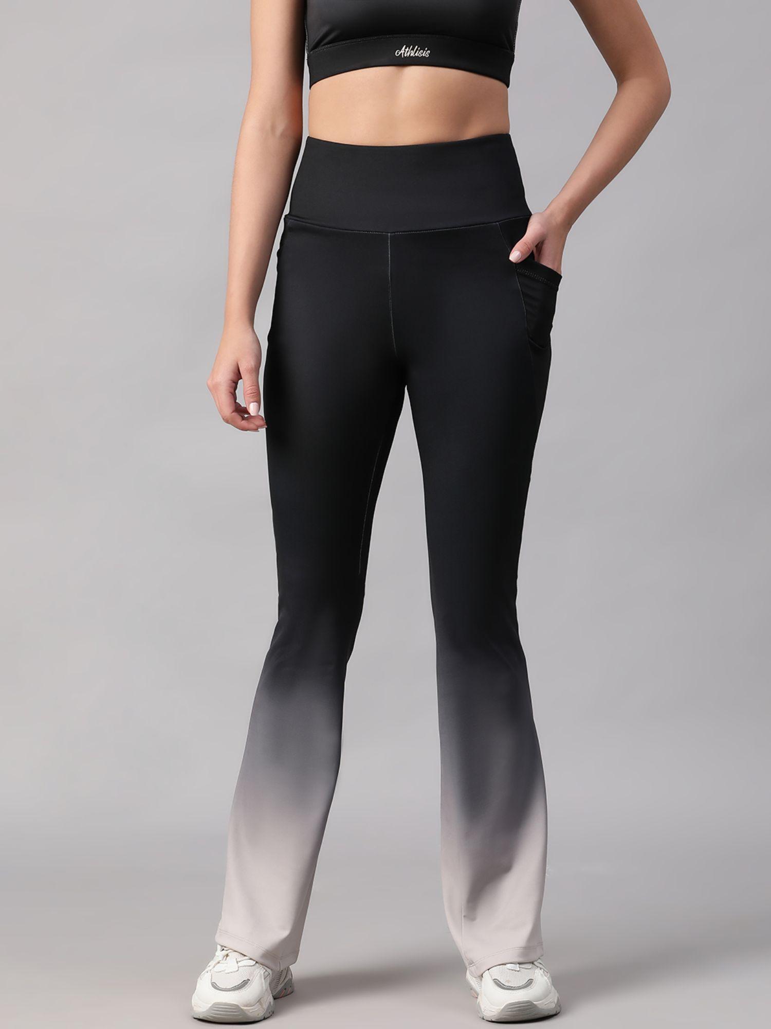 women black mid waist fitness ombre flare pants