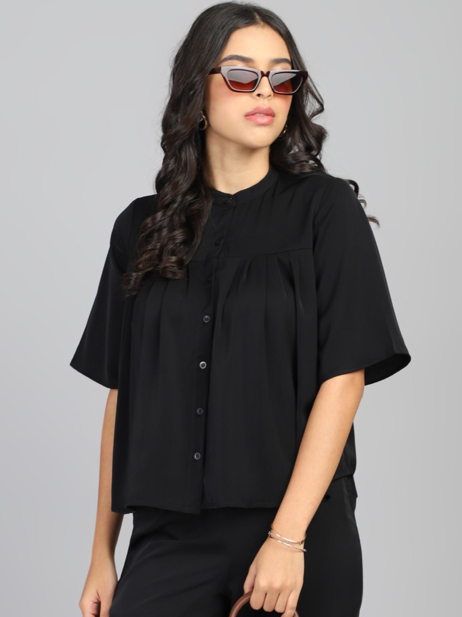 women black modern mandarin collar regular fit casual shirt