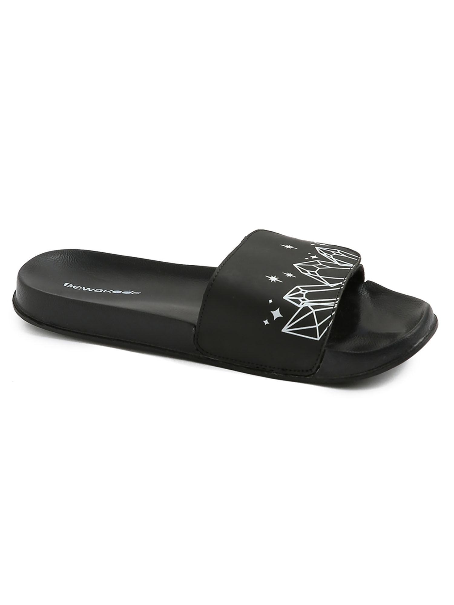 women black mystic crystals printed velcro sliders