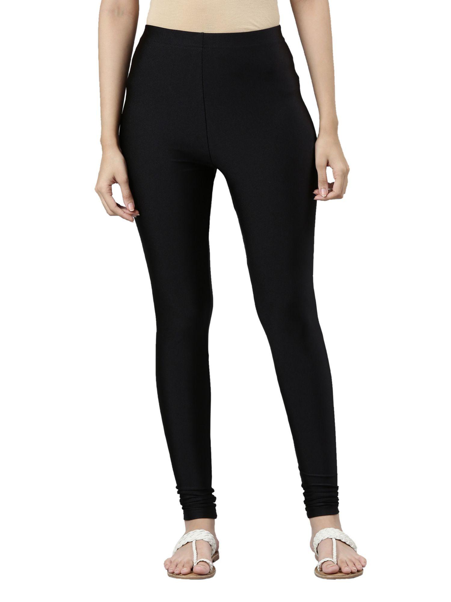 women black nylon shimmer churidar legging