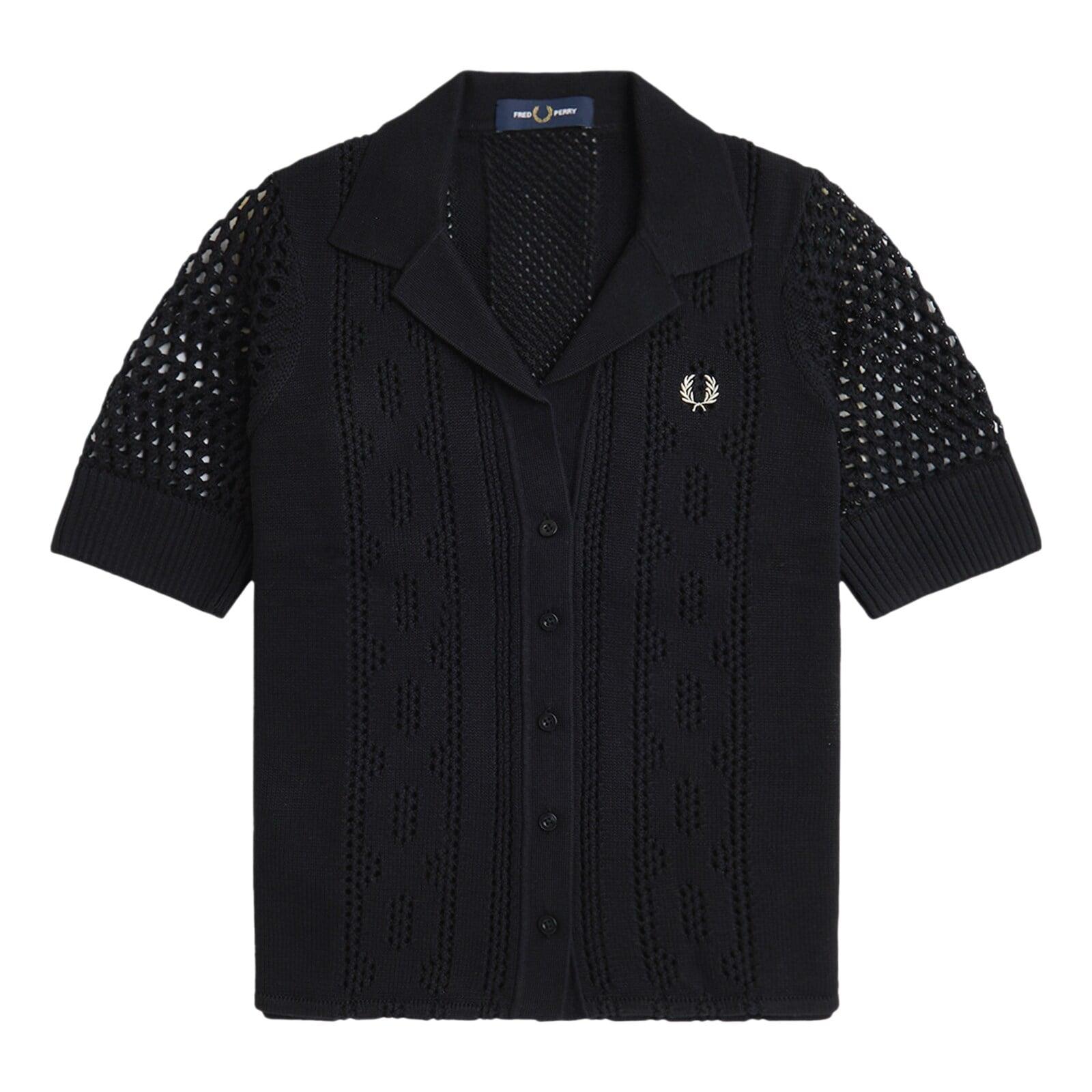 women black open-knit button-through shirt