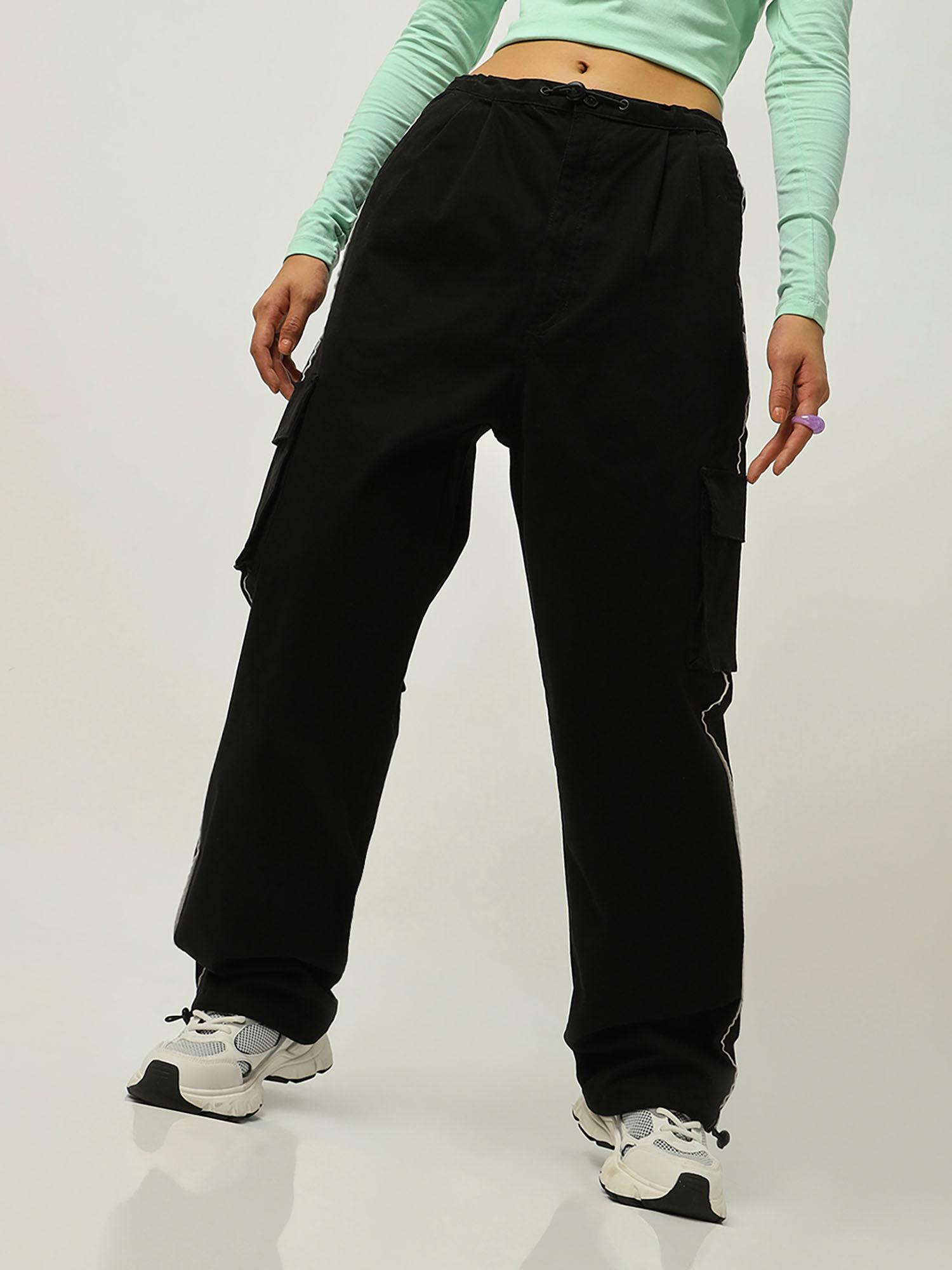 women black oversized parachute pants