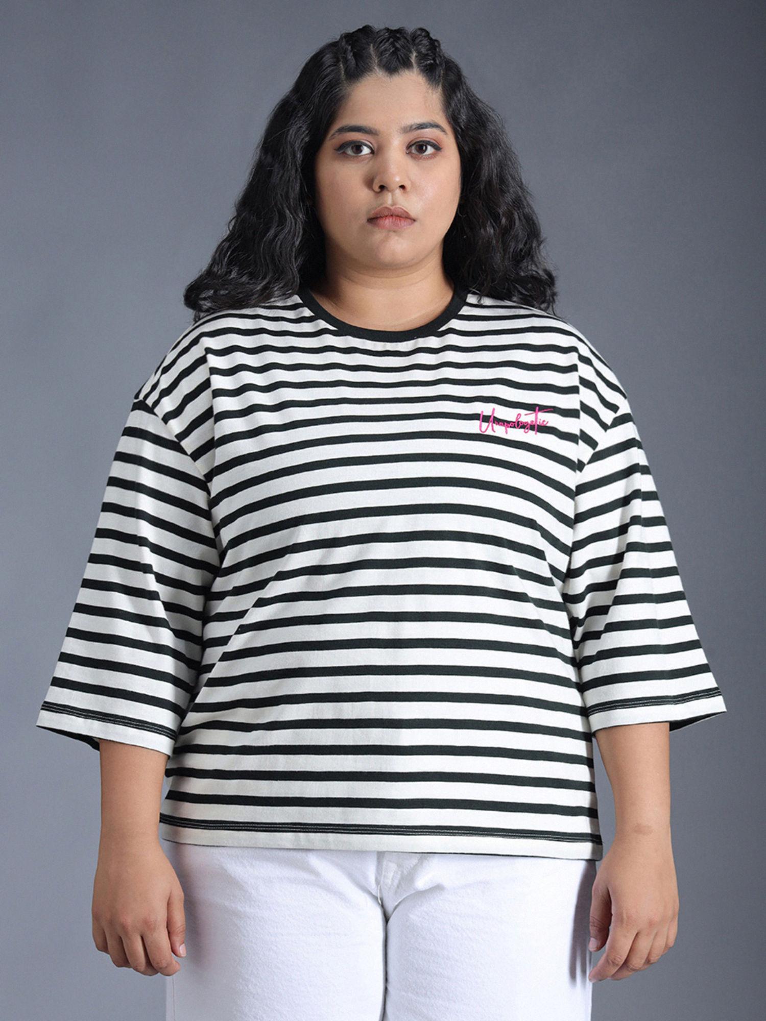 women black oversized striped cotton t-shirt