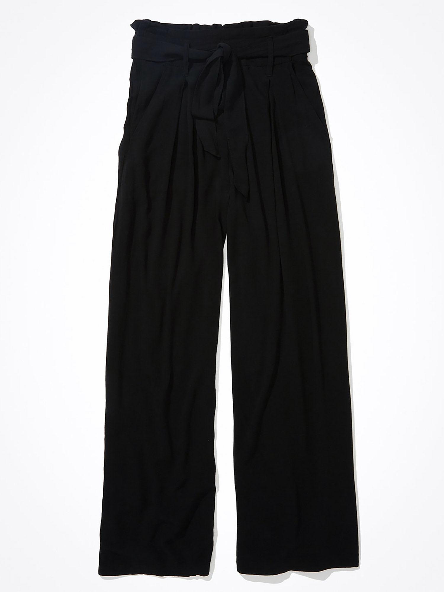 women black paperbag wide leg trouser