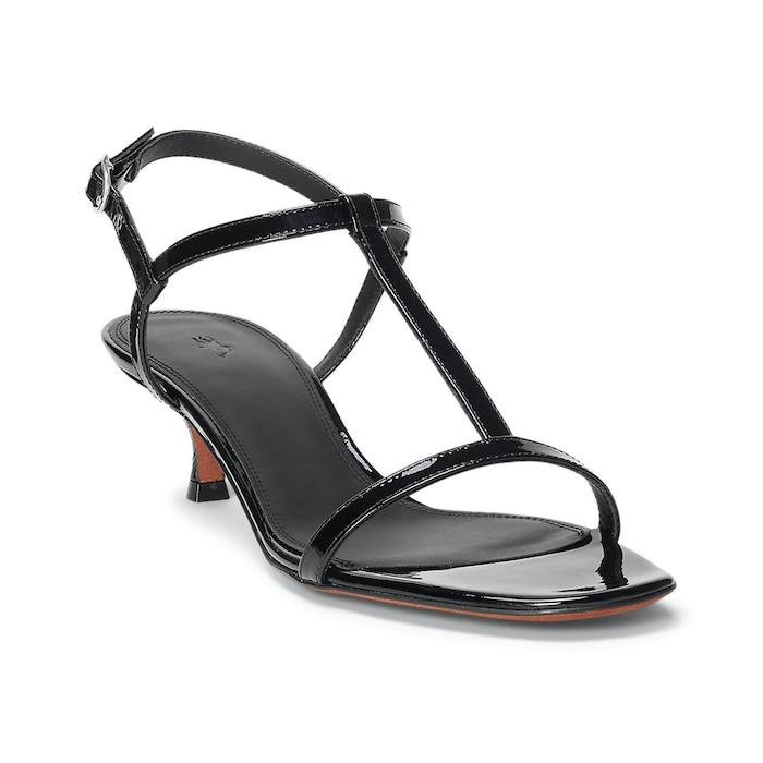 women black patent leather kitten-heel sandal