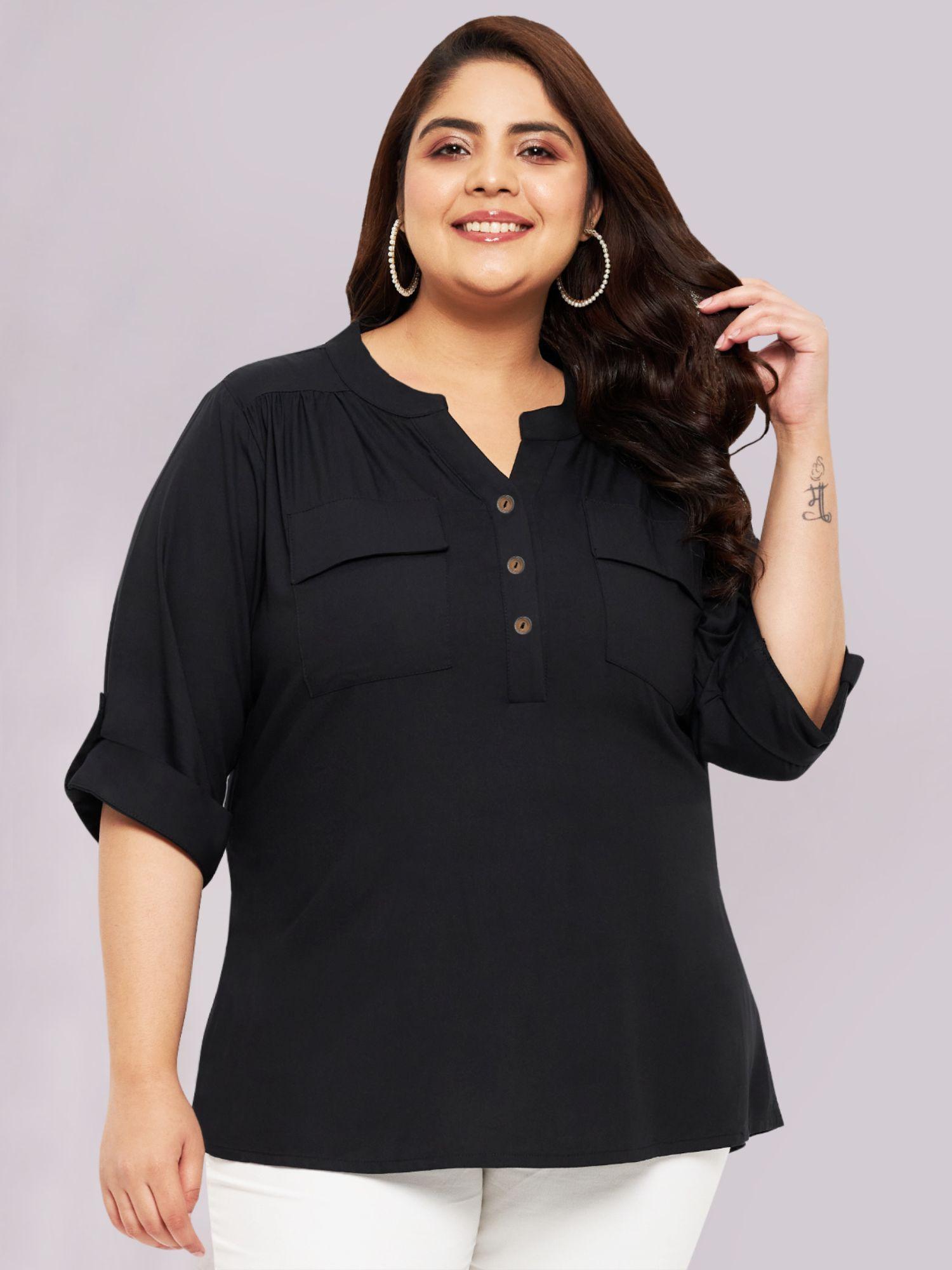 women black plus size patch pocket top