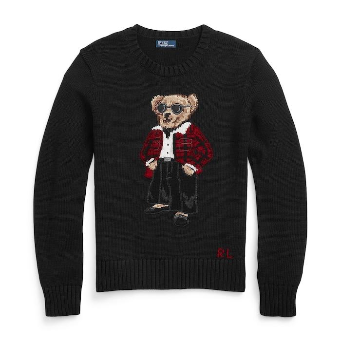 women black polo bear cotton-blend sweater