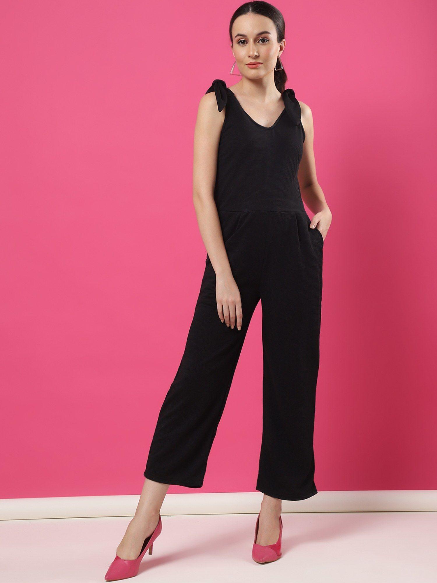 women black poly corduroy jumpsuit