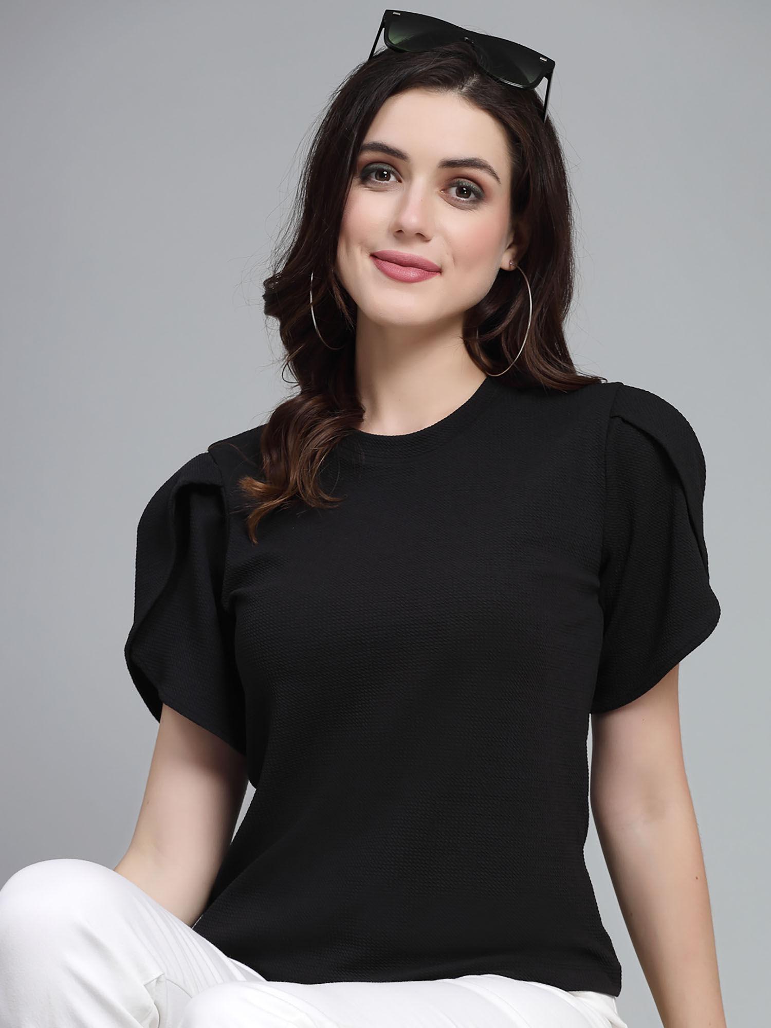 women black poly knit smart casual top