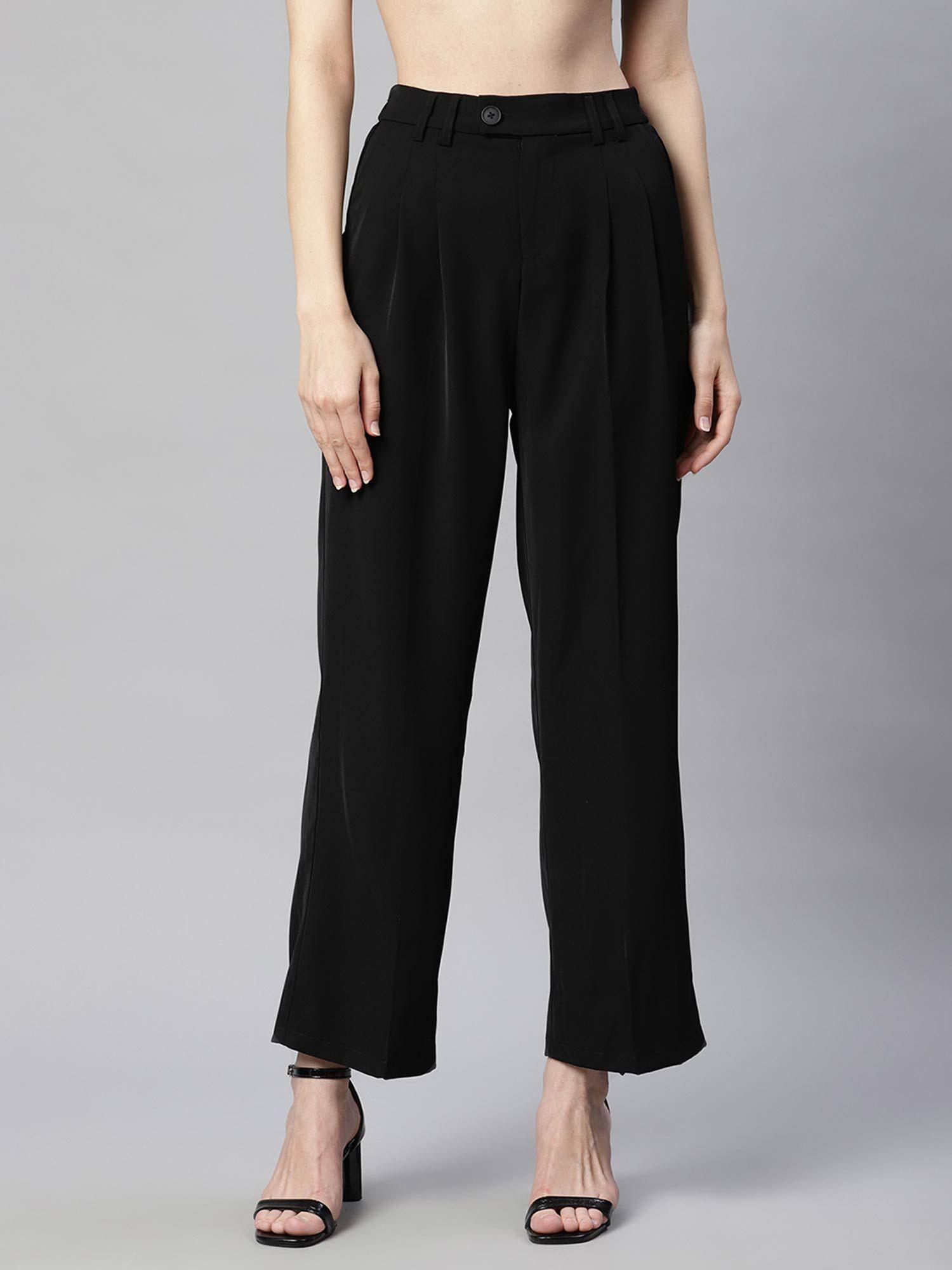 women black polyester plain trouser