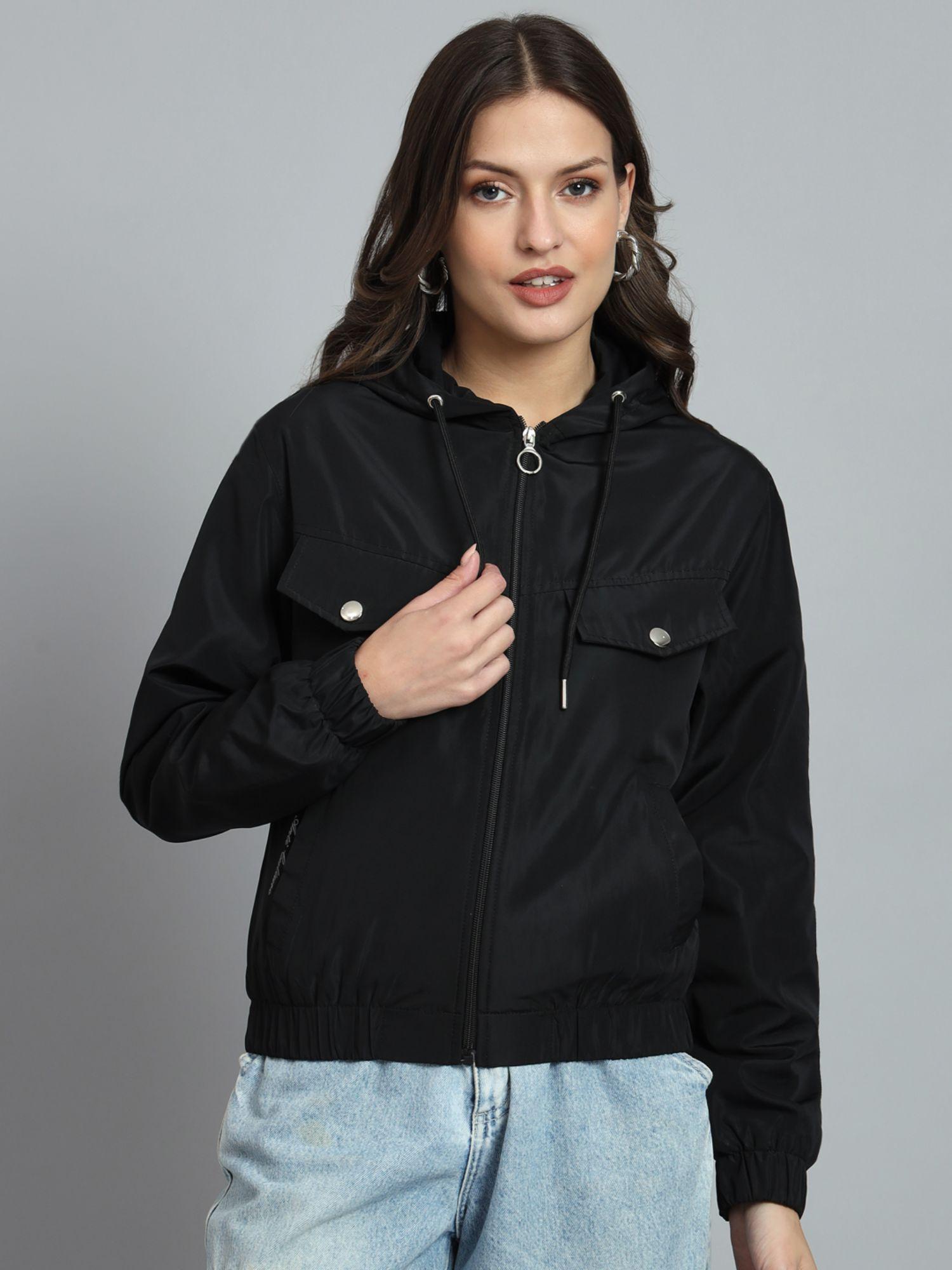 women black polyester water resistant jacket