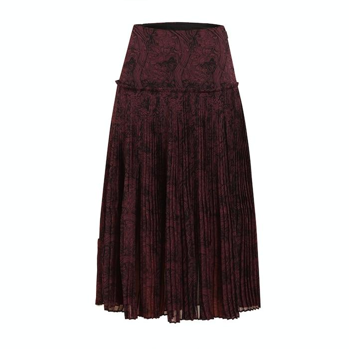women black printed & pleated midi skirt