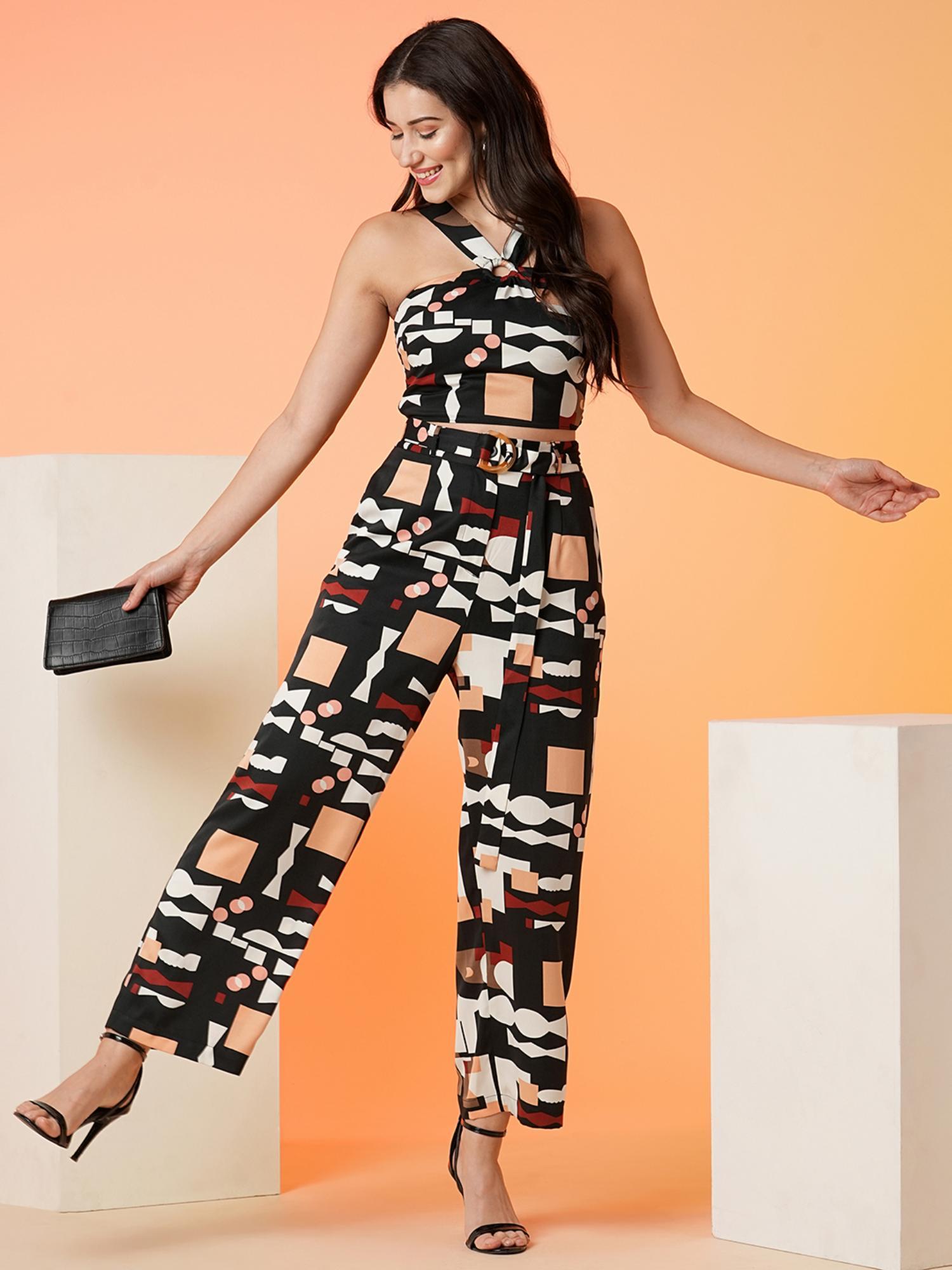 women black printed co-ord (set of 3)