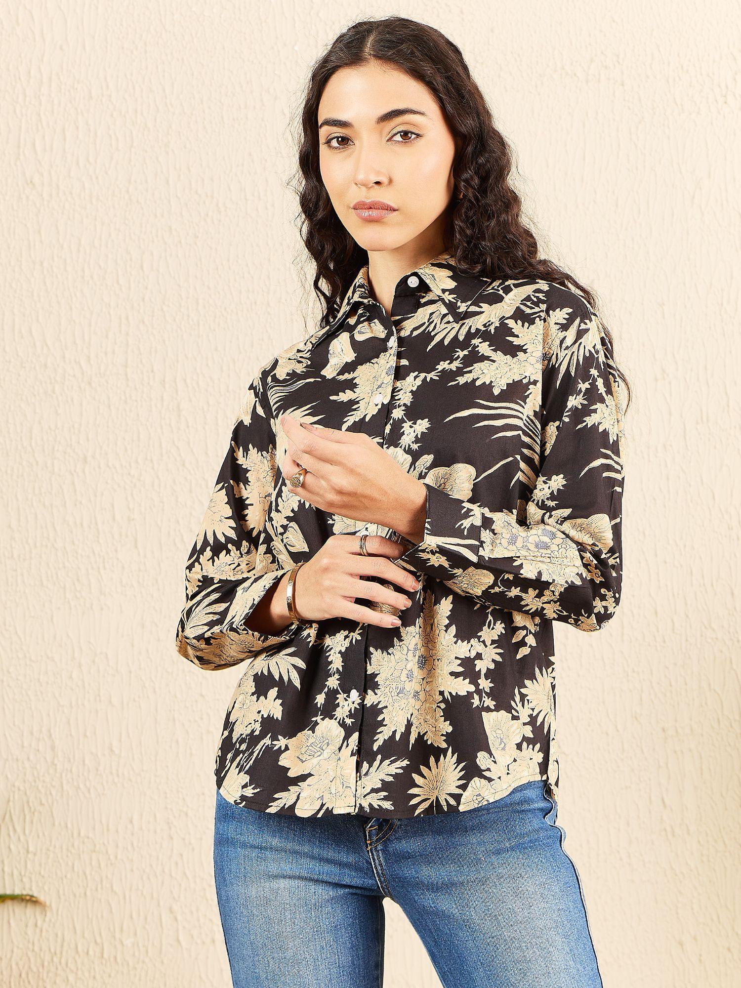 women black printed cotton shirt