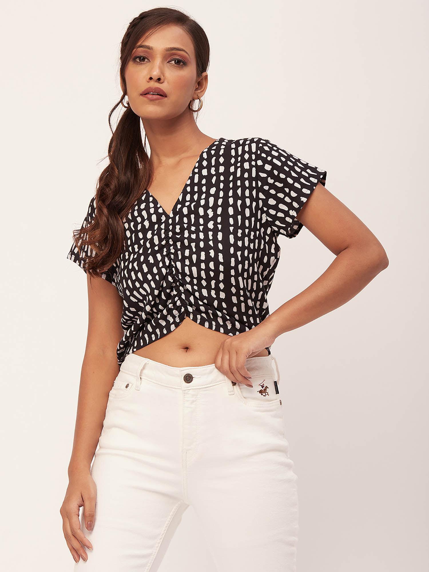 women black printed half sleeve crop top