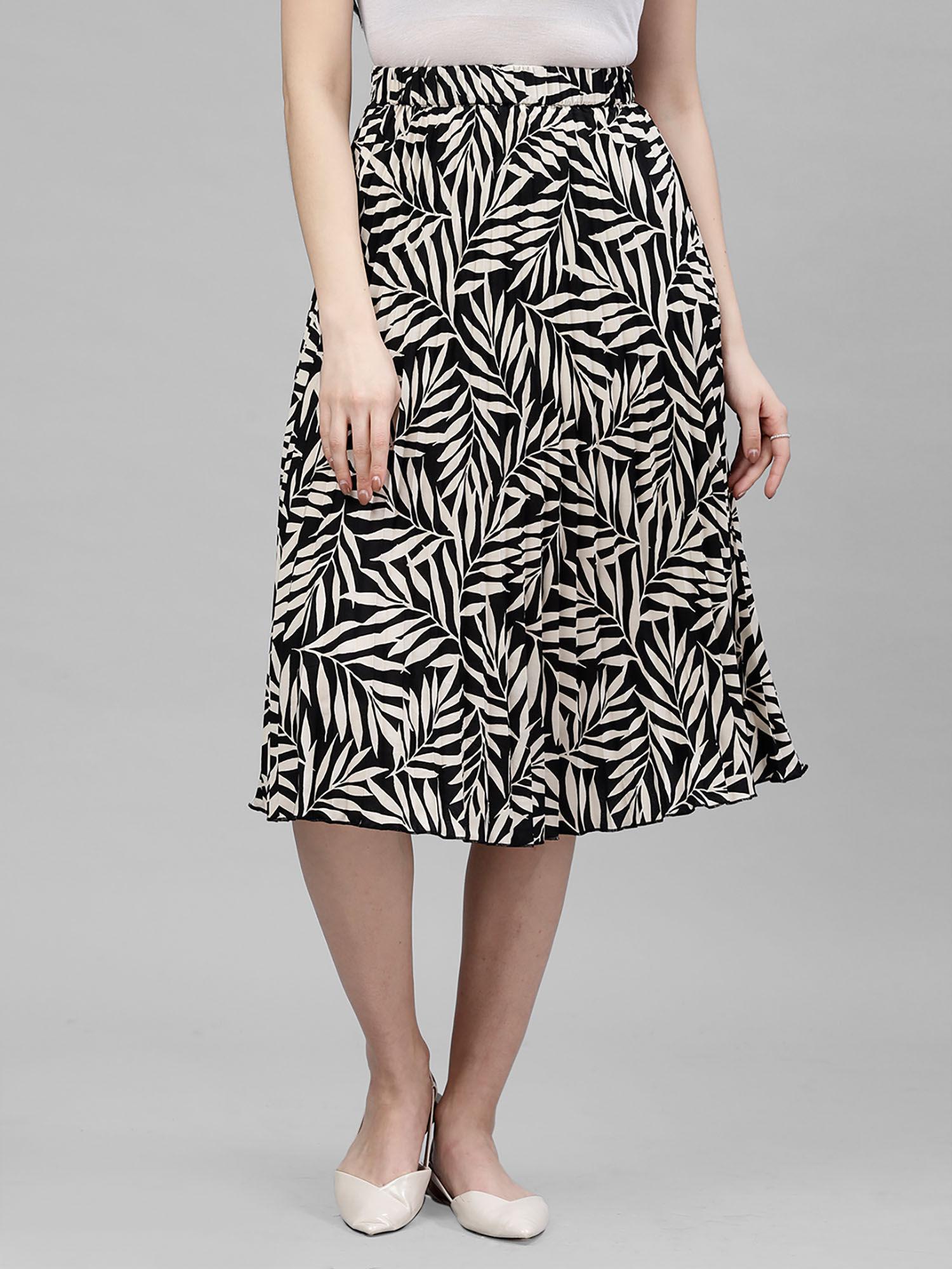 women black printed pleated a-line skirt