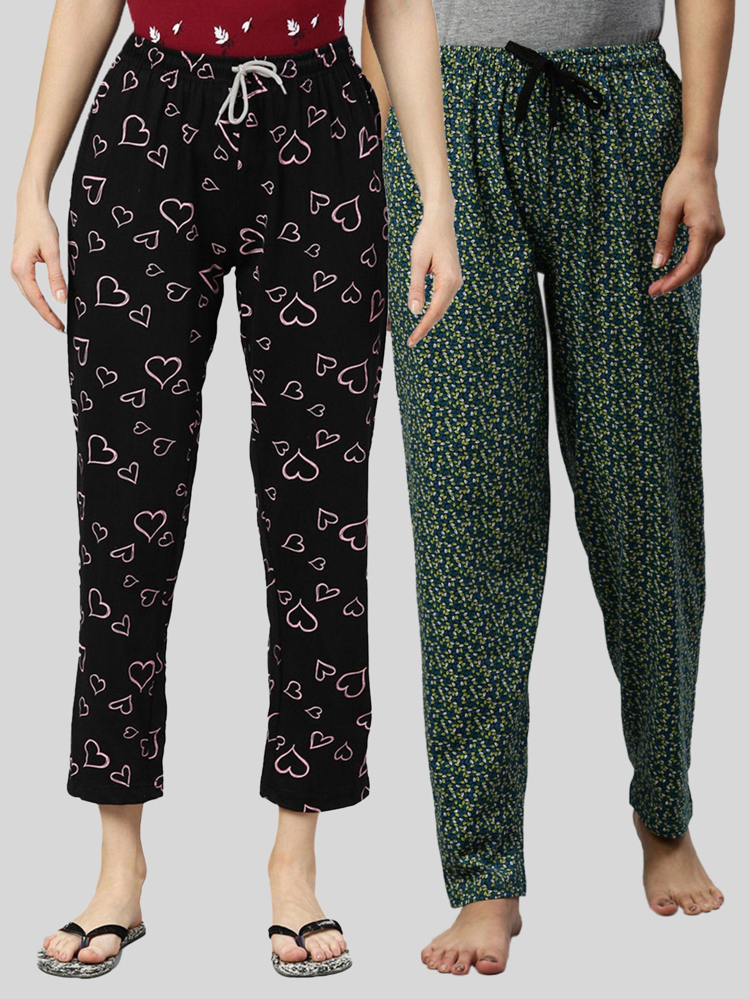 women black printed pure cotton lounge pants (pack of 2)