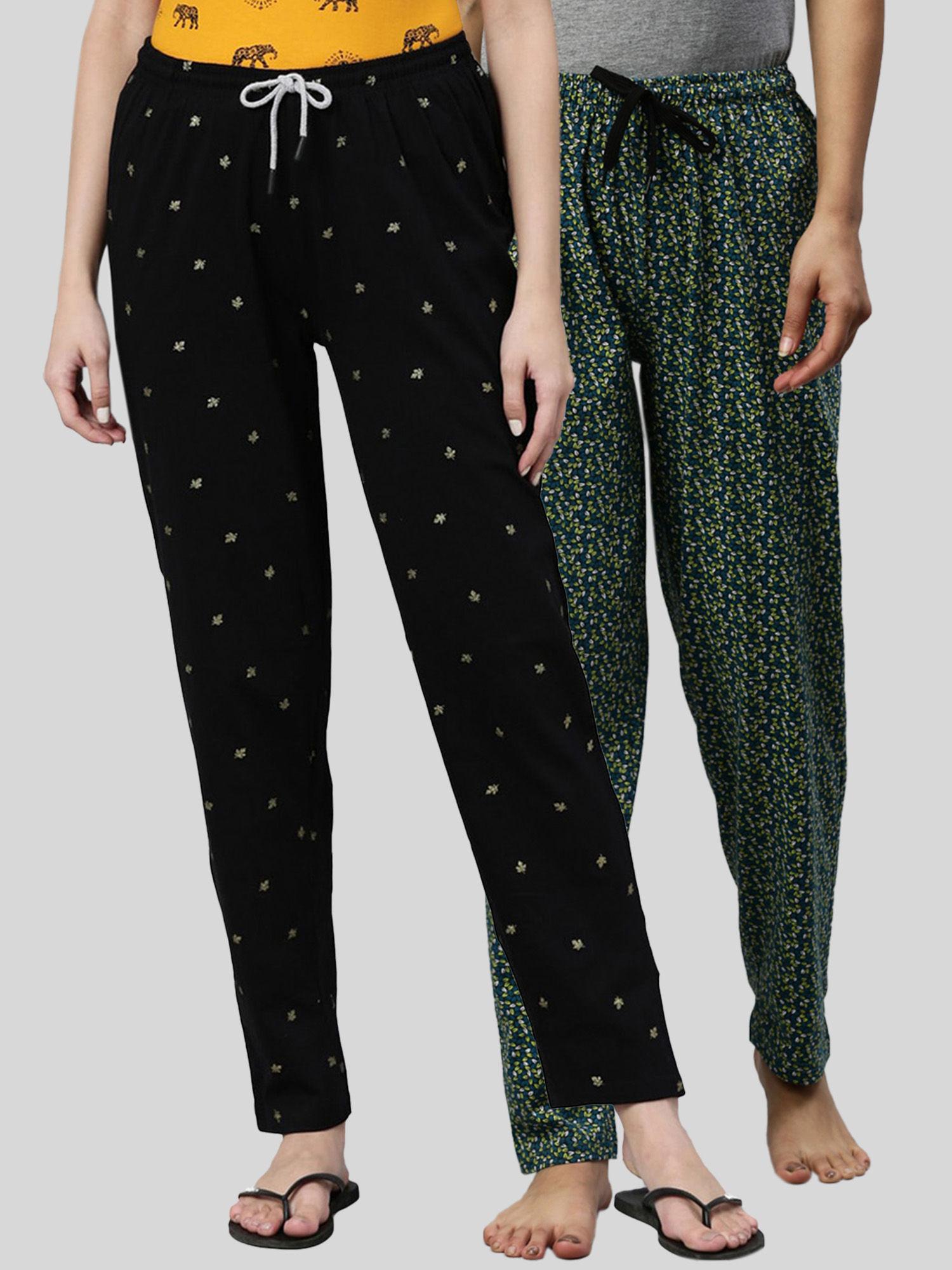 women black printed pure cotton lounge pants (pack of 2)