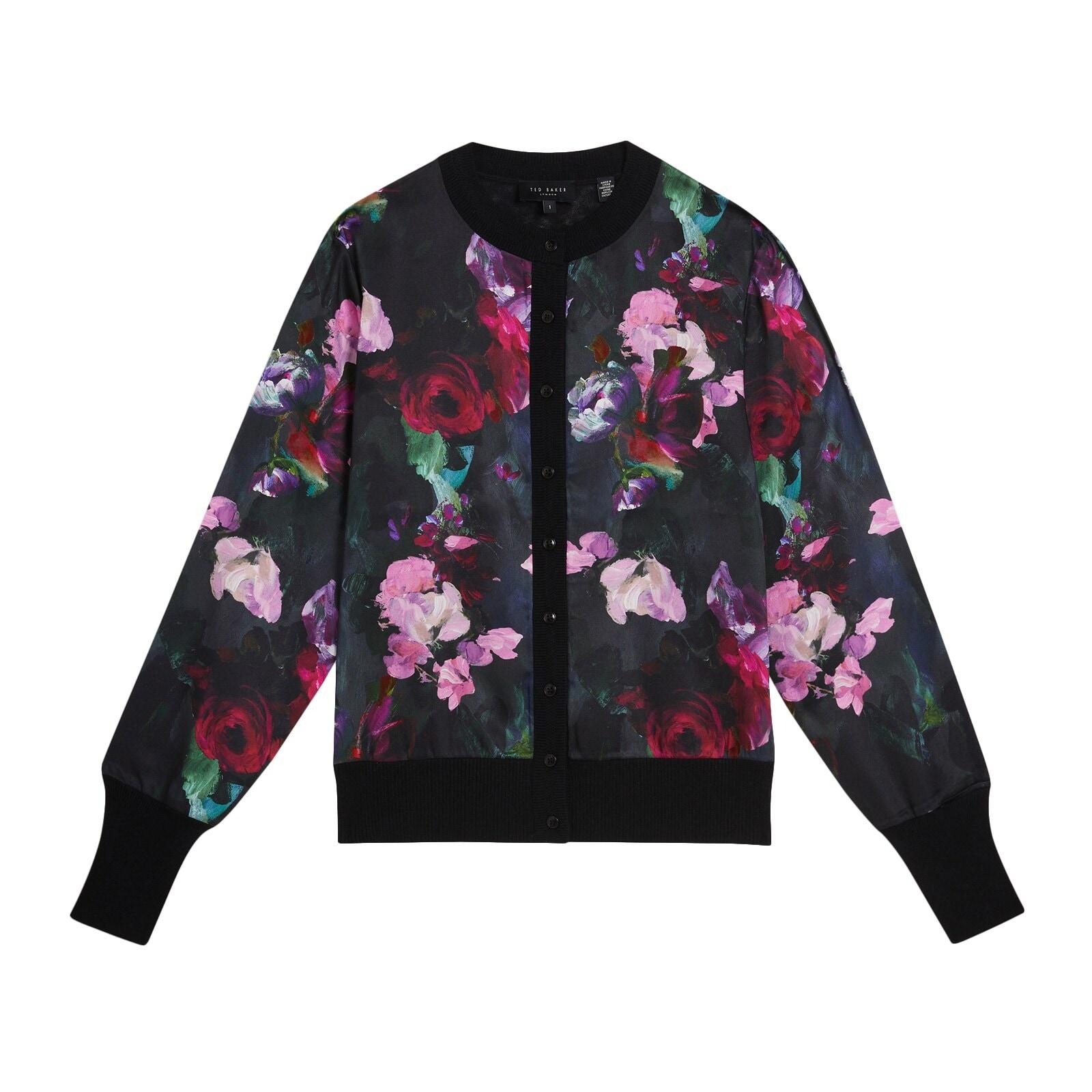 women black printed woven front cardigan