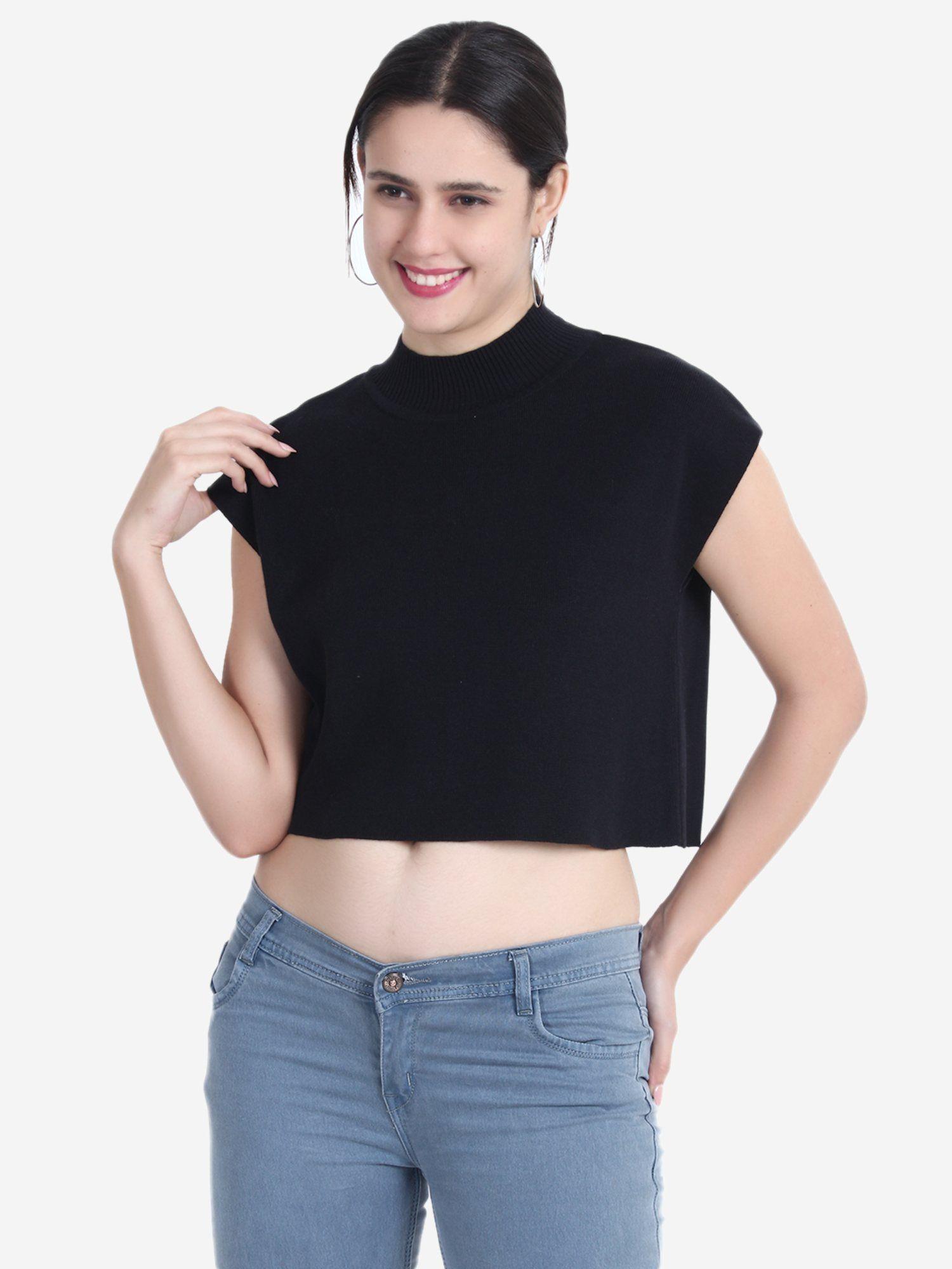 women black pullover crop top