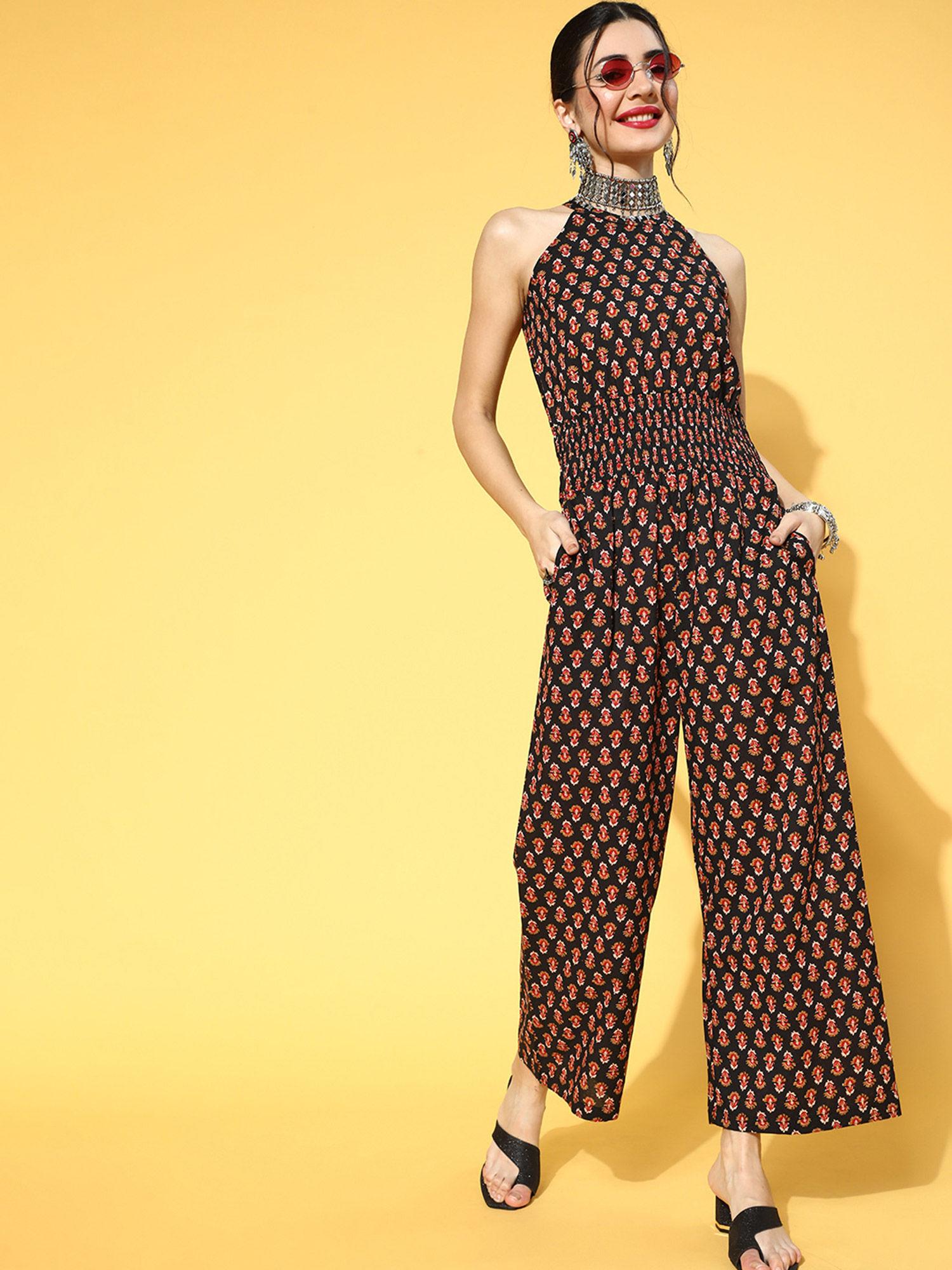 women black pure cotton printed jumpsuit