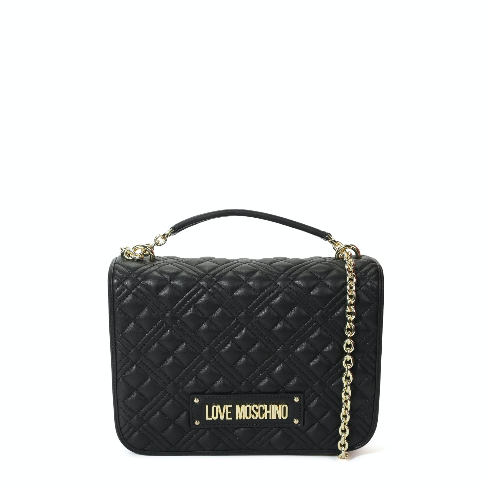 women black quilted lm lettering large shoulder bag