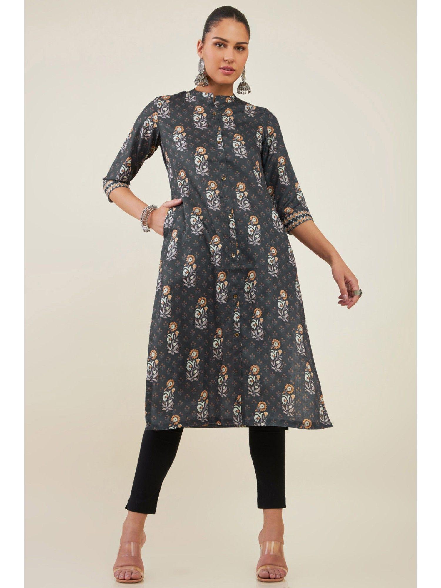 women black rayon printed kurta