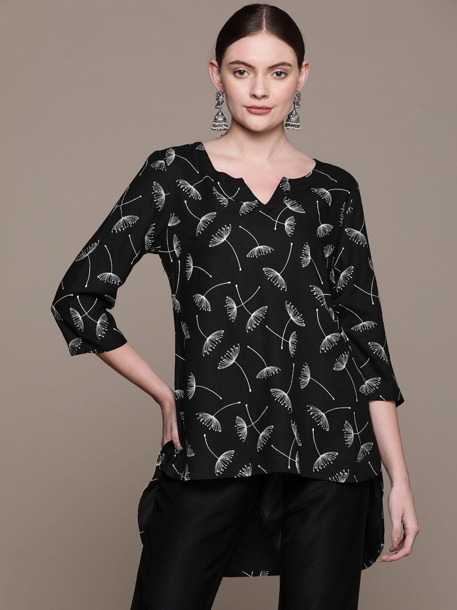 women black rayon printed tunic