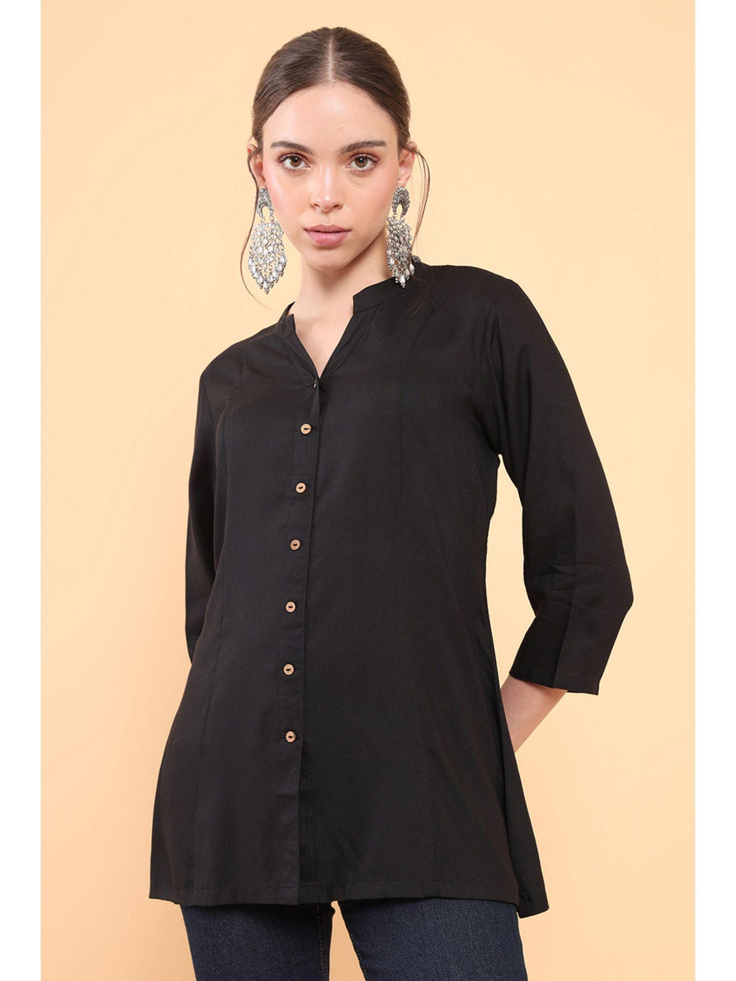 women black rayon solid/plain tunic