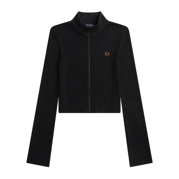 women black rbbed zip-through jumper